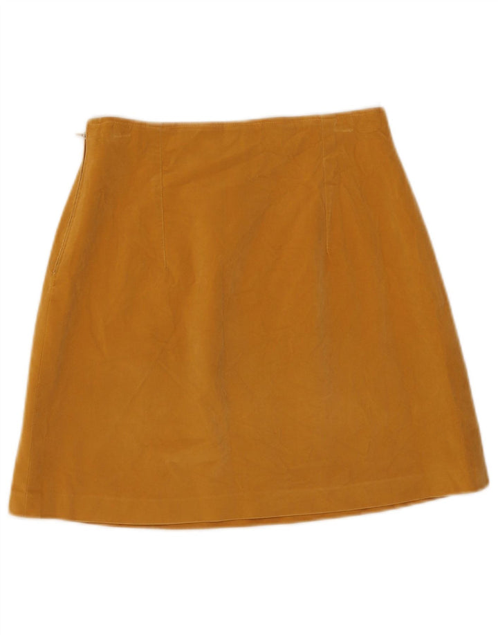 vintage Femmes Velours Mini Jupe W26 Petit Jaune