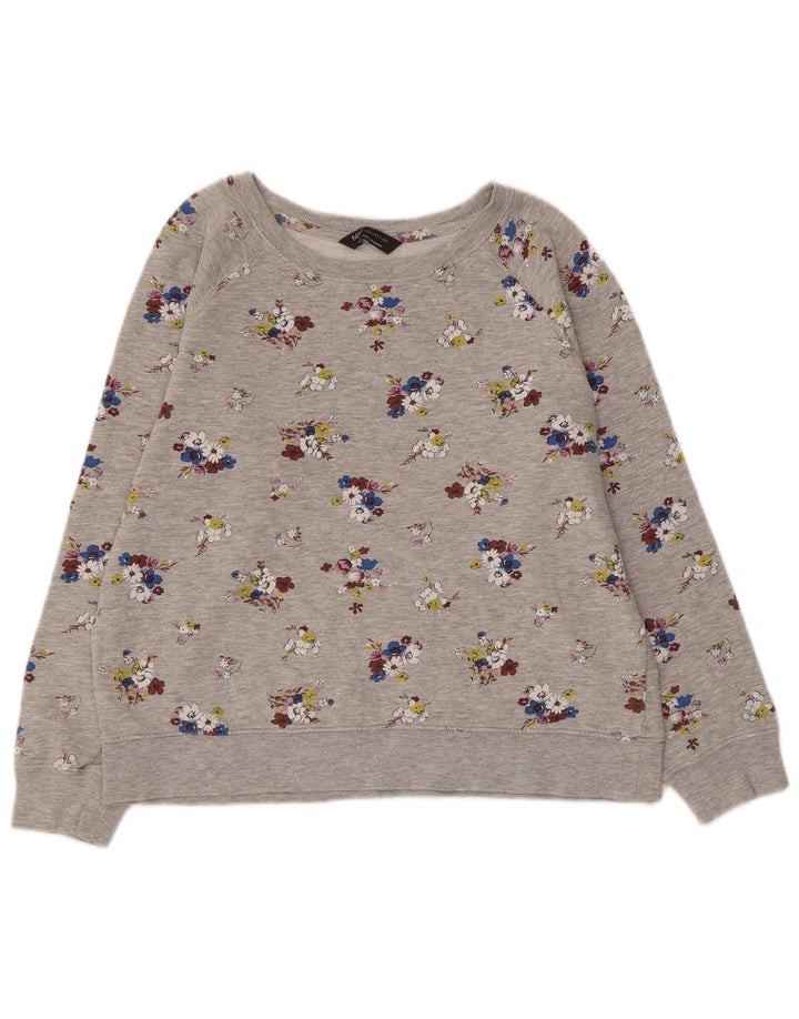 MARKS & SPENCER Sweat-shirt court pour femme UK 12 Gris moyen floral