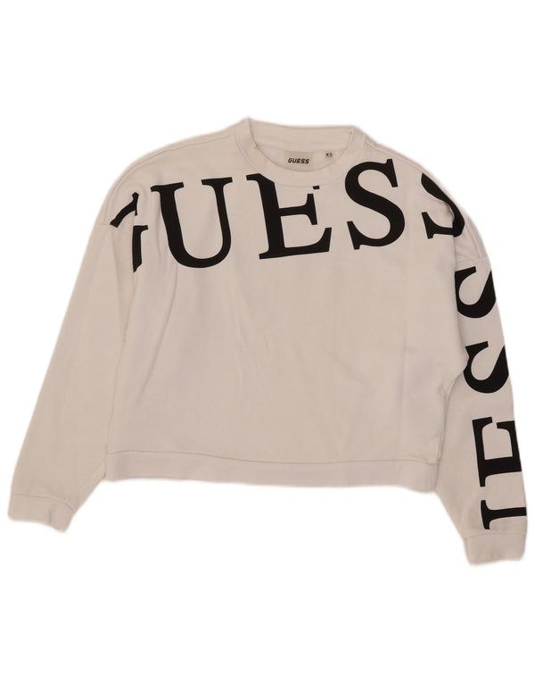 Guess Sweat-shirt court surdimensionné pour femme en coton blanc UK 6 XS