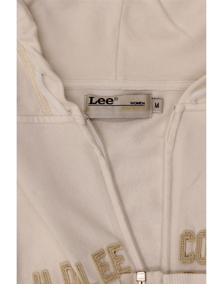 Lee Pull à capuche zippé graphique pour femme UK 10 Small Blanc