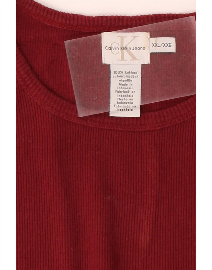 CALVIN KLEIN JEANS Mens Top Long Sleeve 2XL Maroon Cotton Vintage Calvin Klein Jeans and Second-Hand Calvin Klein Jeans from Messina Hembry 