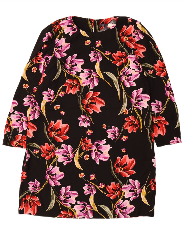 MARKS & SPENCER Robe droite à manches longues pour femme UK 18 XL Noir Floral