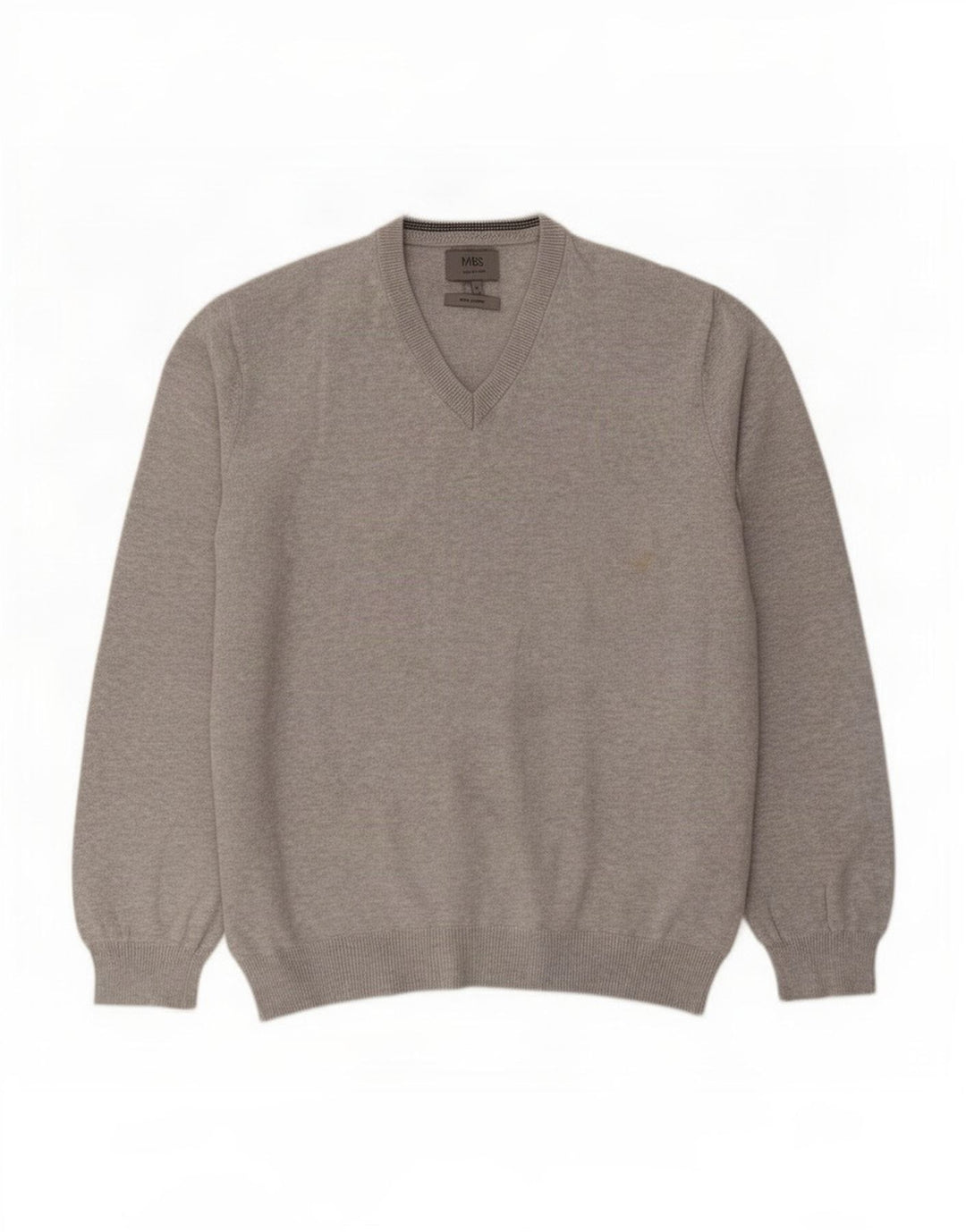 Marks & Spencer Pull col V pour homme en coton moucheté gris Taille L