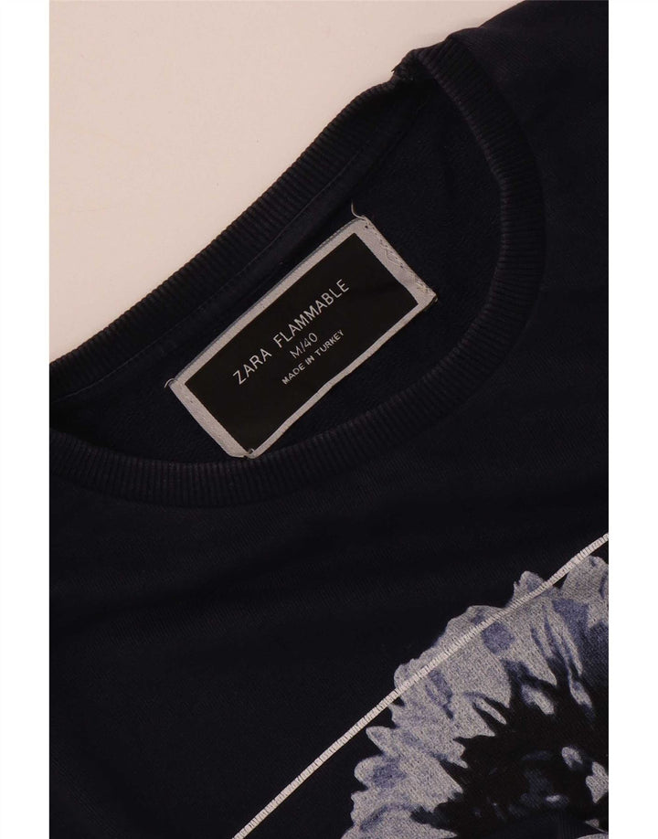 Zara Womens Graphic Sweatshirt Jumper UK 14 Moyen Bleu Marine Floral