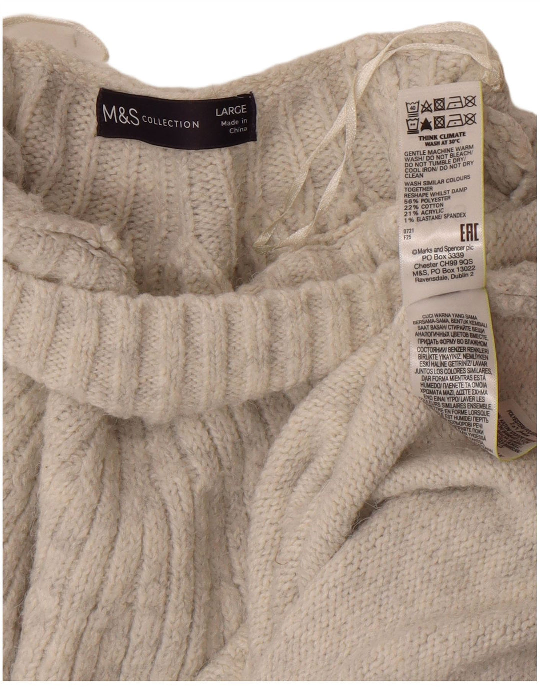 Marks & Spencer Pull à col roulé pour femme UK 16 Large Blanc cassé