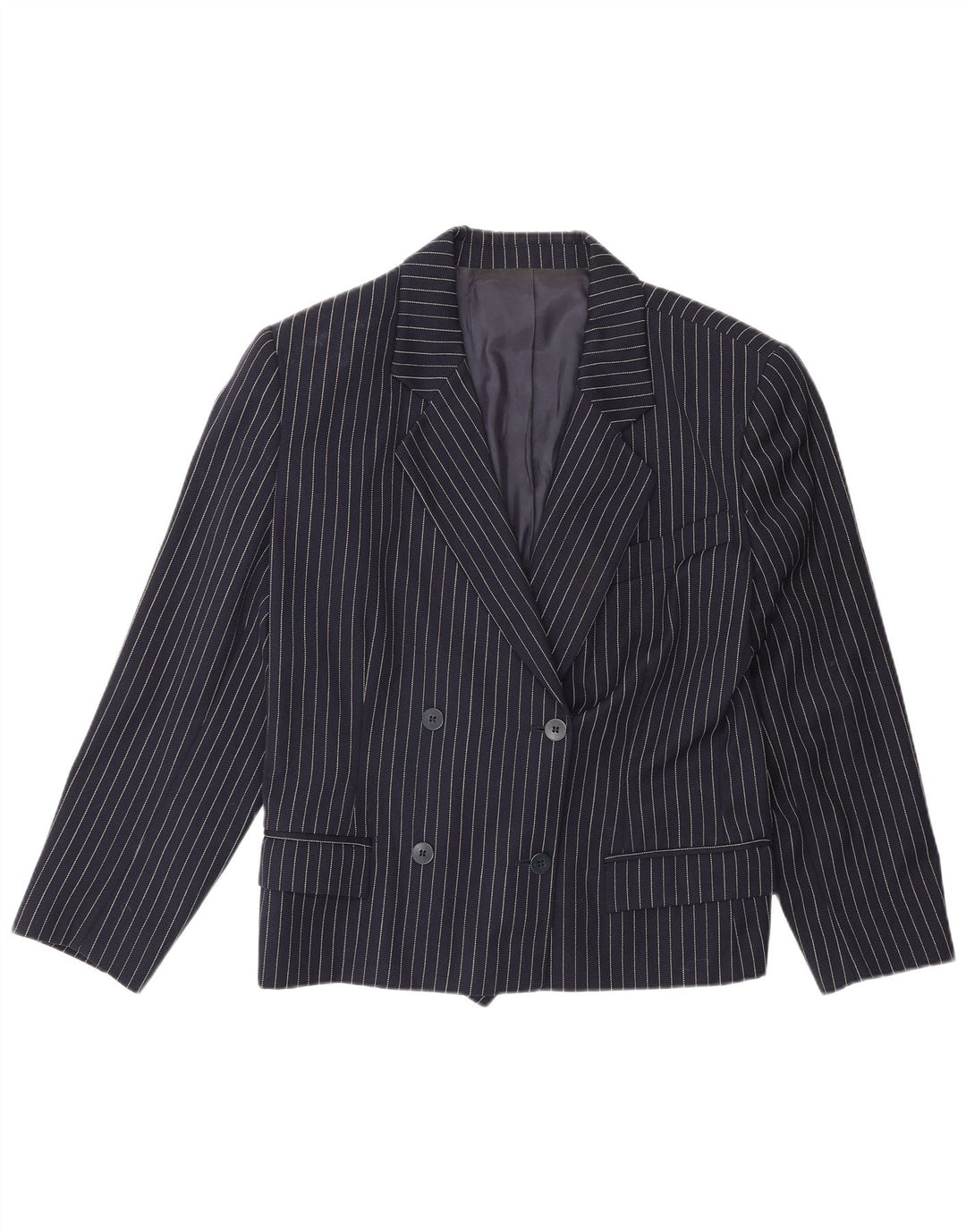 vintage Femme Double Breasted Blazer Veste IT 48 XL Bleu Marine Pinstripe