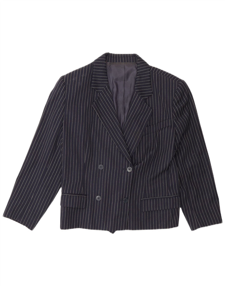 vintage Femme Double Breasted Blazer Veste IT 48 XL Bleu Marine Pinstripe