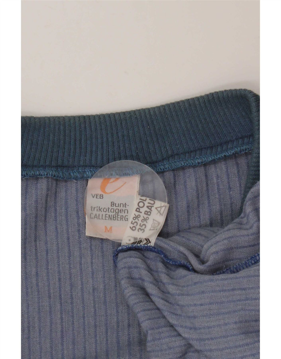 vintage Mens Velour Sweatshirt Jumper Moyen Bleu Pinstripe Polyester