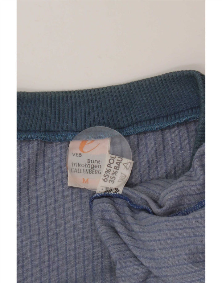 vintage Mens Velour Sweatshirt Jumper Moyen Bleu Pinstripe Polyester