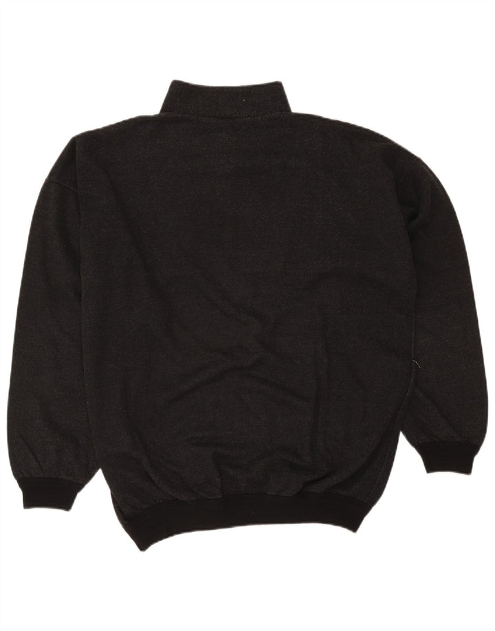 vintage Mens 1/4 Zip Sweatshirt Jumper Grand Gris Moucheté Rétro