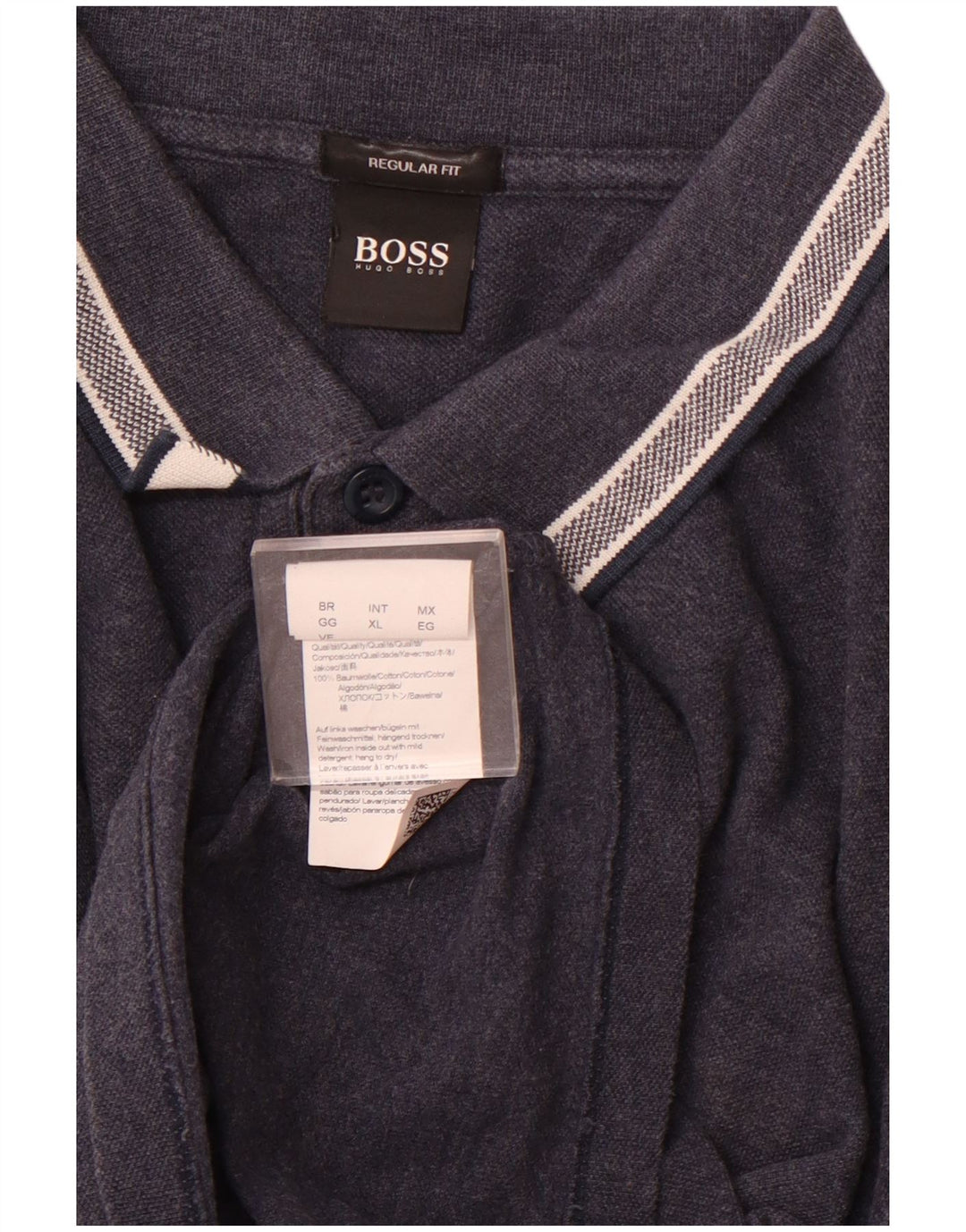 HUGO BOSS Homme Regular Fit Polo à manches longues XL Bleu marine Coton