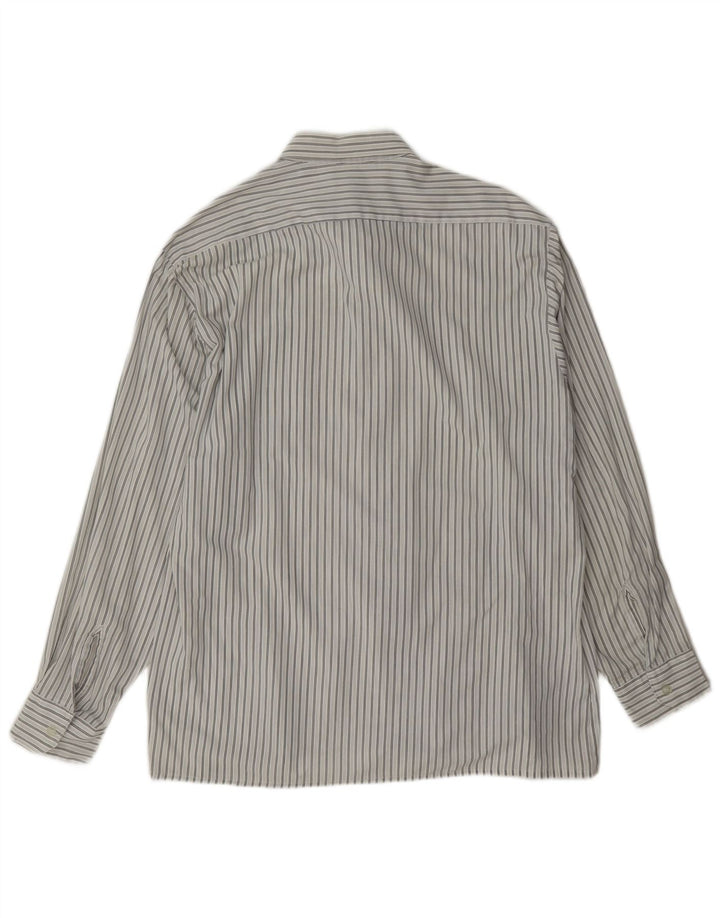 vintage Chemise Homme Taille 16 1/2 42 Grand Polyester Rayé Blanc