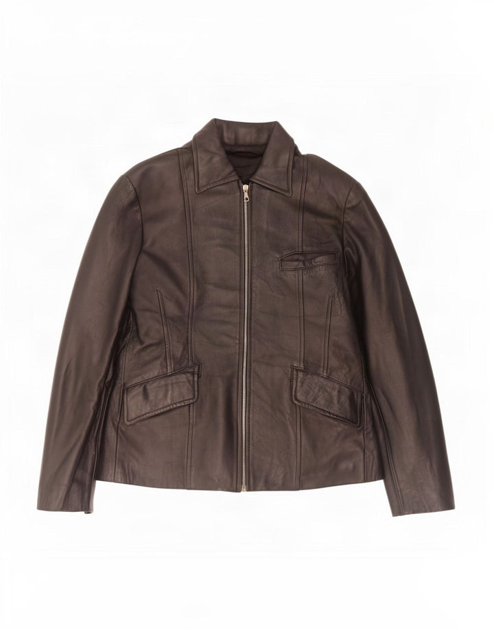 veste en cuir femme vintage UK 14 Grand Noir