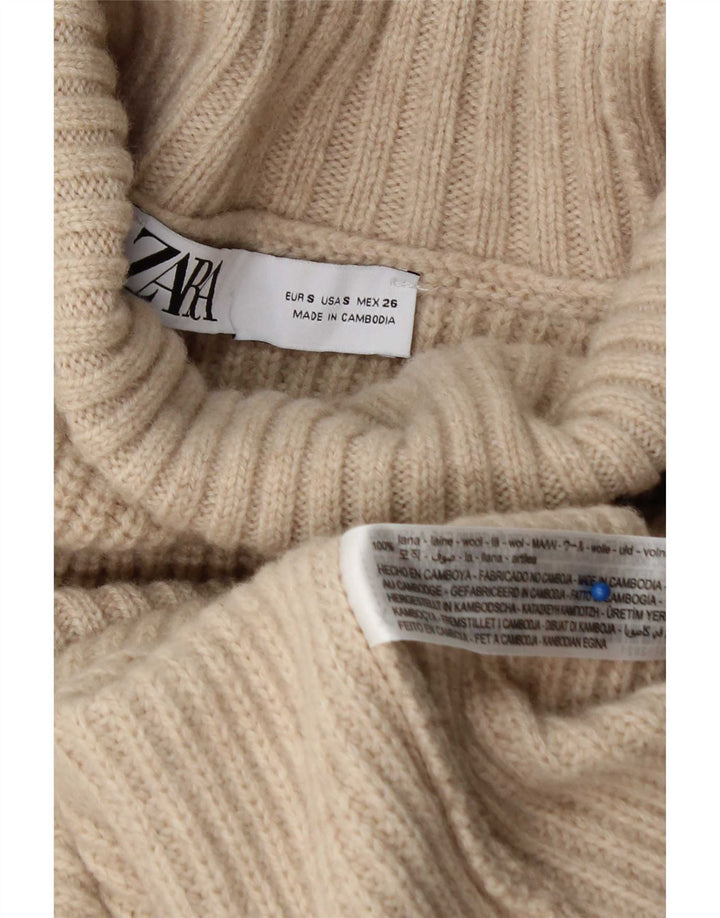 Zara Pull surdimensionné à col roulé pour femme UK 10 Petite laine beige