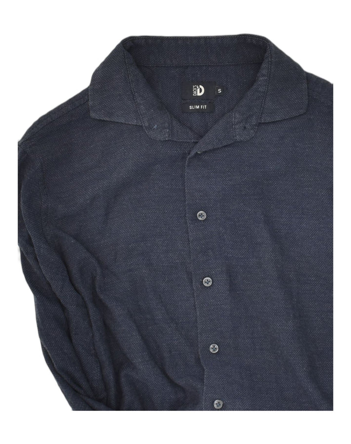 DACK'S Mens Slim Fit Slim Fit Shirt Small Navy Blue Cotton | Vintage Dack's | Thrift | Second-Hand Dack's | Used Clothing | Messina Hembry 
