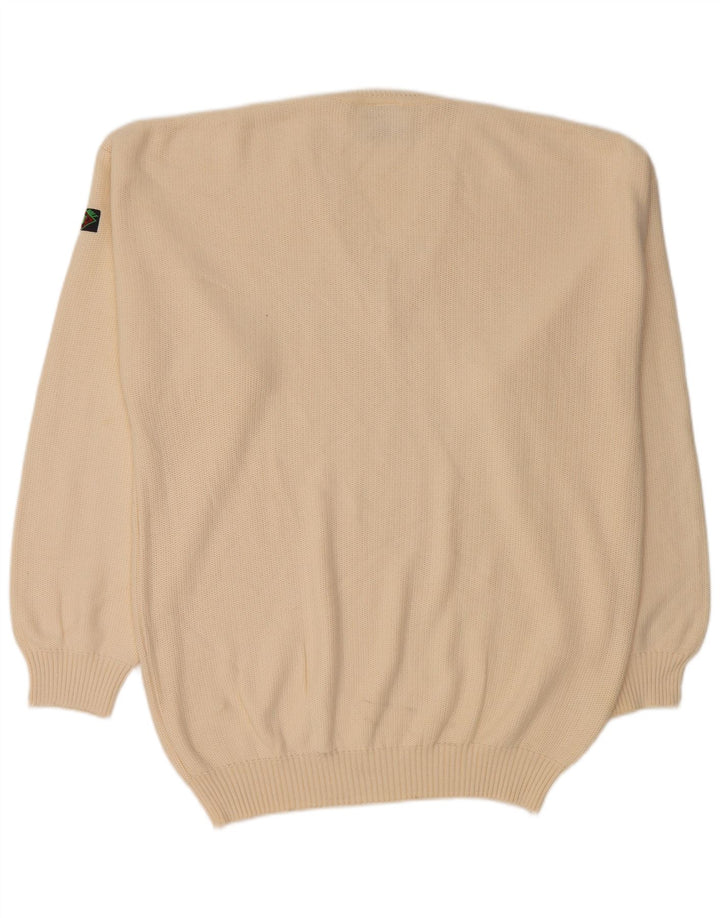 VINTAGE Pull col V homme grand coton beige