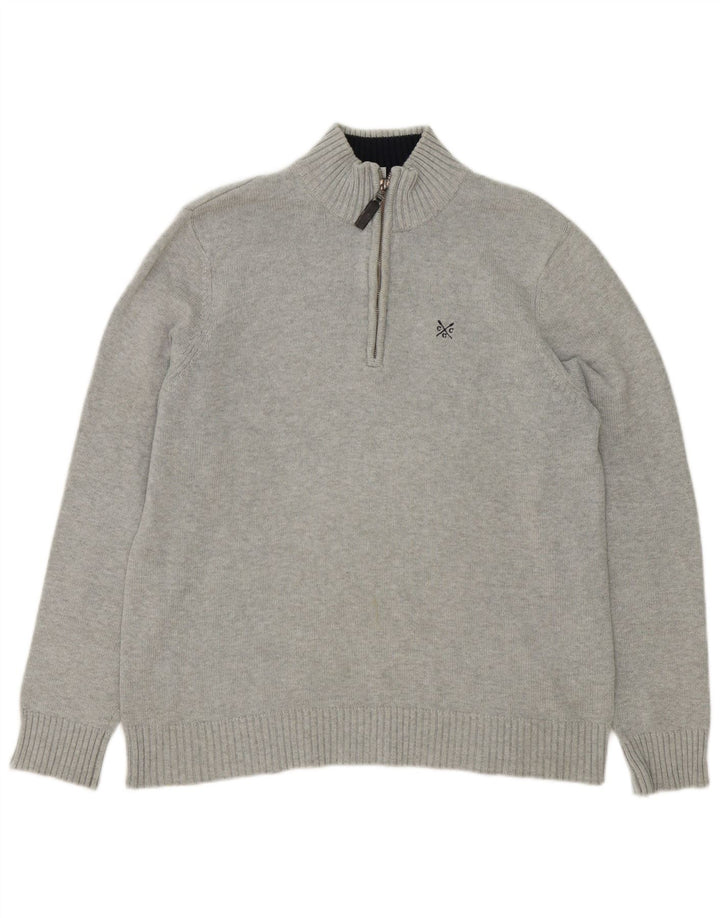 Crew Clothing Pull à col zippé pour homme en coton gris moyen