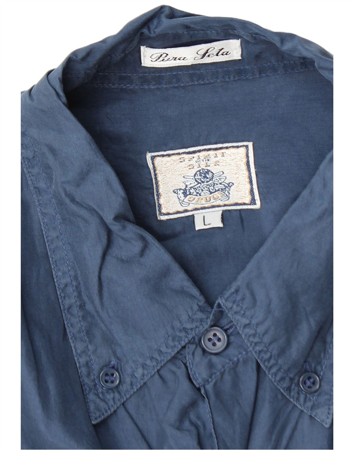 BRUGI Chemise à Manches Courtes Homme Grande Soie Bleu Marine