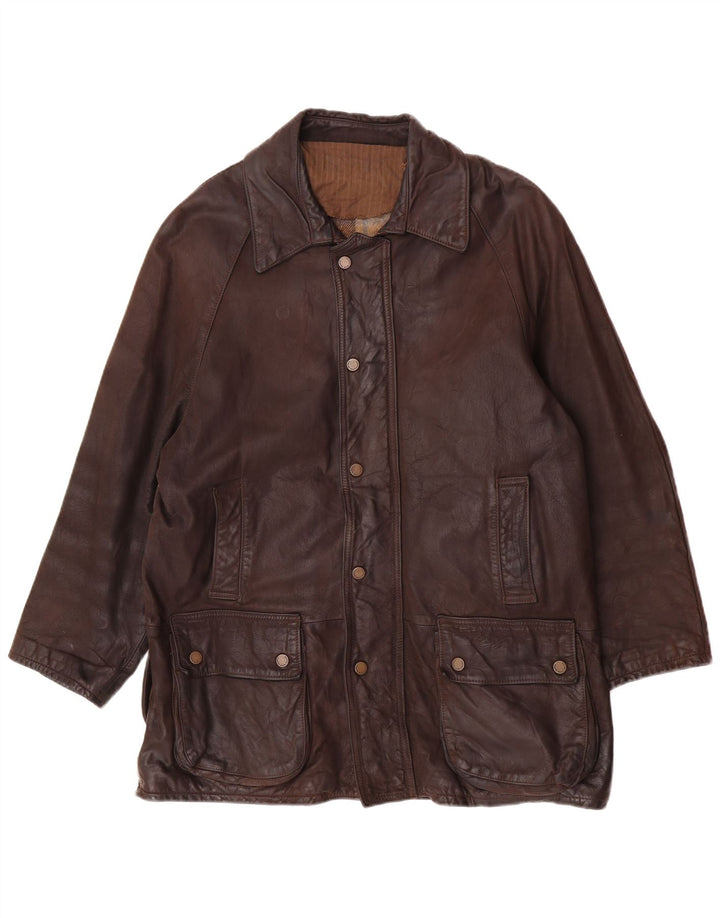 veste en cuir coupe ample vintage pour homme UK 36 Petit Marron