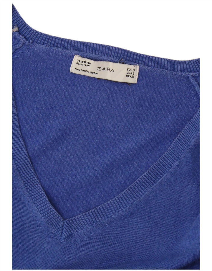 Zara Pull col V pour femme UK 10 Petit Bleu