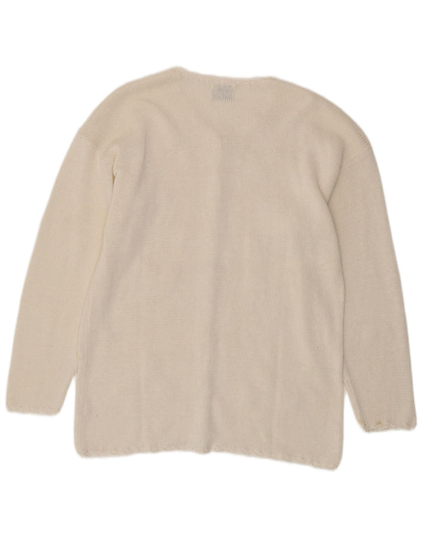 vintage Femme Cardigan Pull UK 16 Grande Ramie Florale Blanche