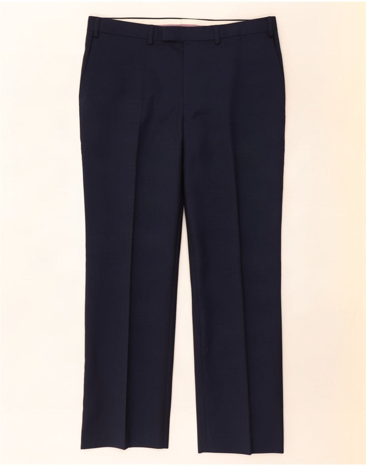 Marks & Spencer Pantalon de Costume Droit Homme W38 L29 Bleu Marine Laine