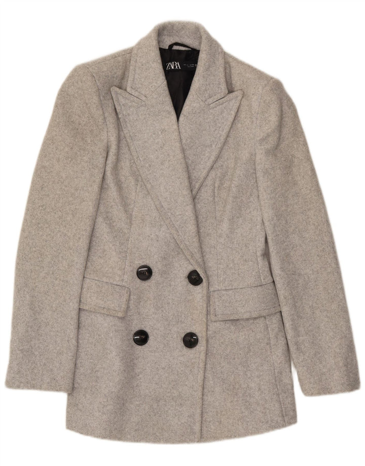 Zara Veste Blazer Double Boutonnage Femme UK 10 Petit Gris Polyester