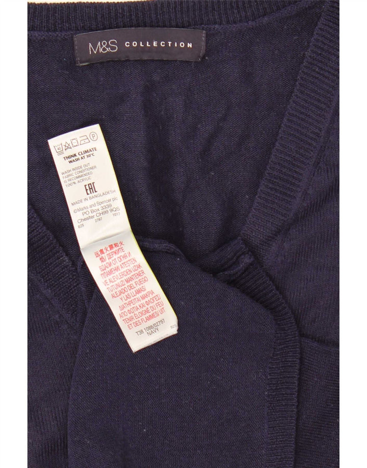 Marks & Spencer Pull col en V pour femme UK 12 Bleu marine moyen
