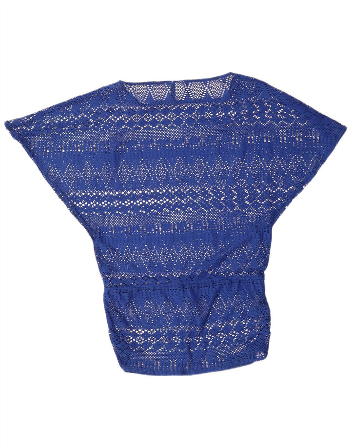 RALPH LAUREN Femmes Batwing Crochet Blouse Top UK 14 Bleu Moyen Polyester