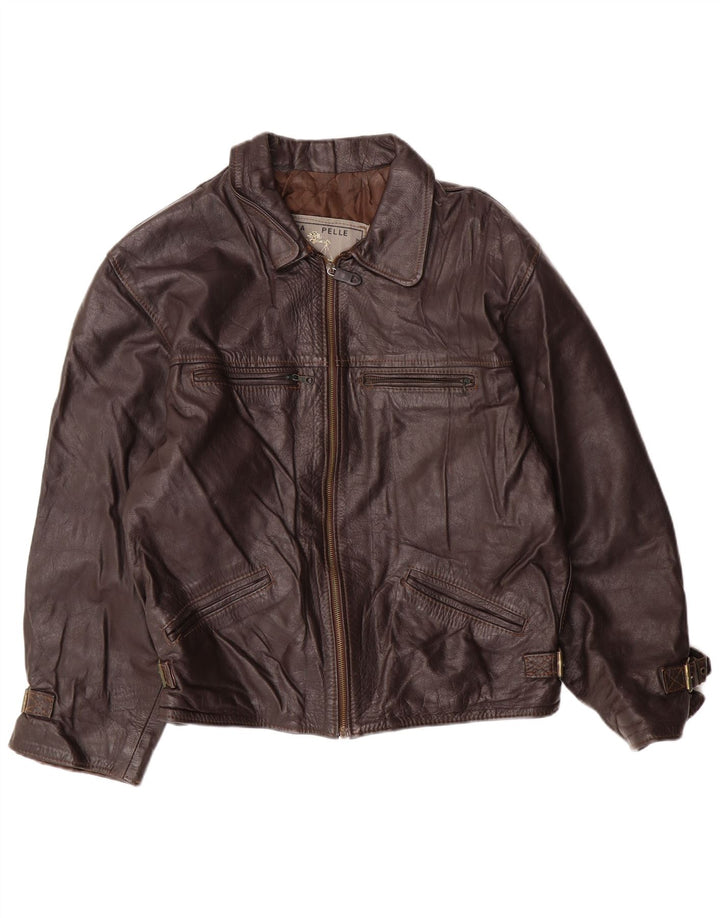 VINTAGE Veste en cuir homme UK 42 XL Cuir marron