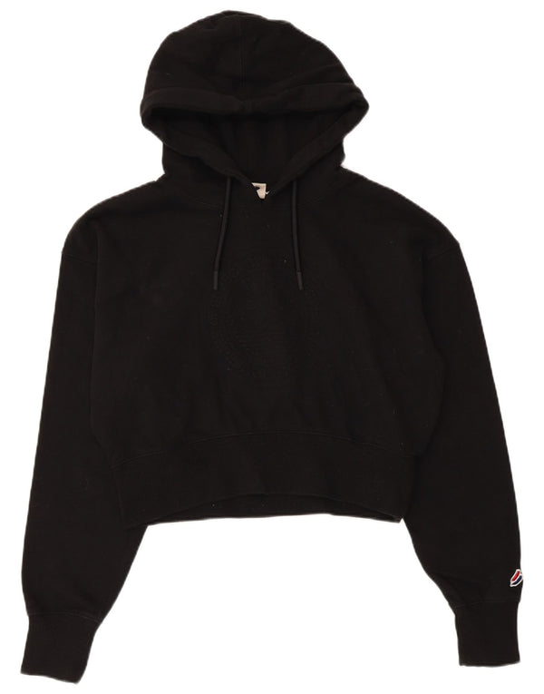 Superdry Pull à capuche graphique court pour femme UK 12 Coton noir moyen