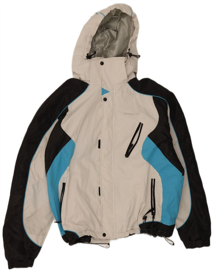 Pyramid Veste de ski à capuche pour homme UK 44 2XL Blanc Colourblock