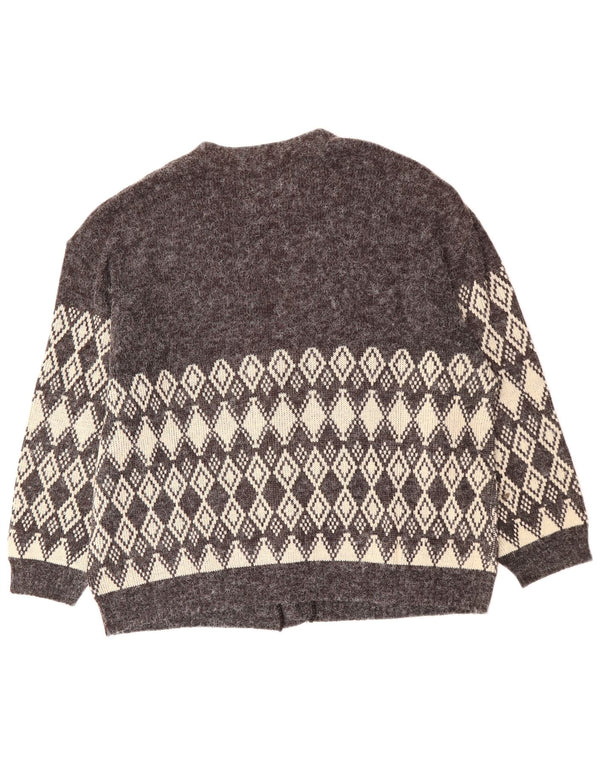 VINTAGE Pull Cardigan Homme XL Gris Argyle/Diamant