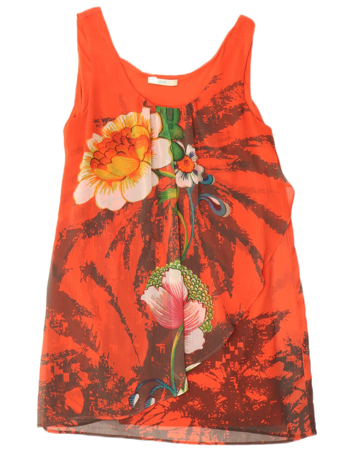 Desigual Robe droite sans manches pour femme EU 44 XL Rouge Floral Polyester