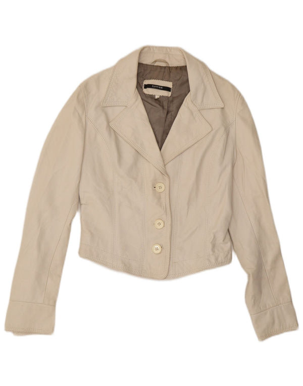 NADINE Veste blazer en cuir à 3 boutons pour femme UK 10 Petit cuir blanc