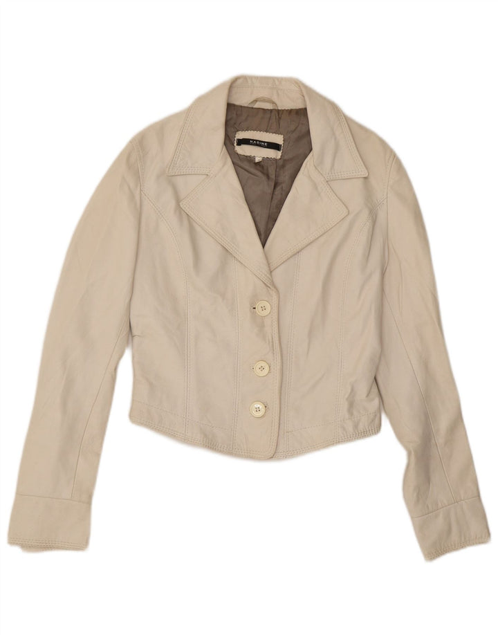 NADINE Veste blazer en cuir à 3 boutons pour femme UK 10 Petit cuir blanc