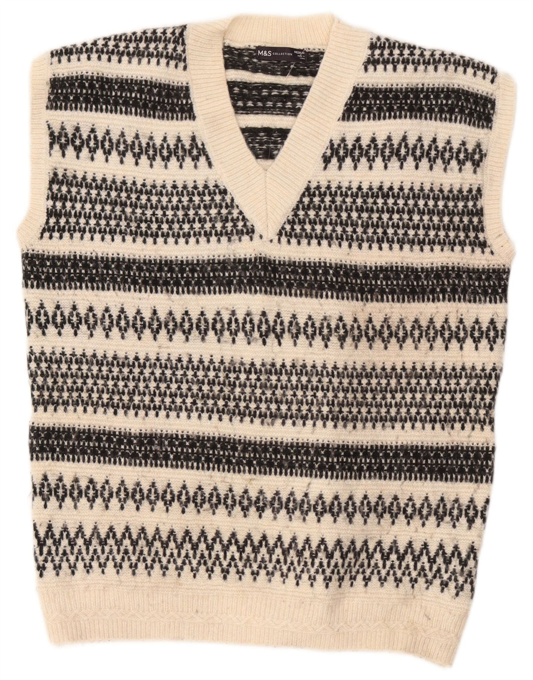 Marks & Spencer Débardeur Gilet Homme Blanc Cassé Moyen Acrylique Géométrique