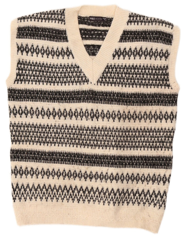 Marks & Spencer Débardeur Gilet Homme Blanc Cassé Moyen Acrylique Géométrique
