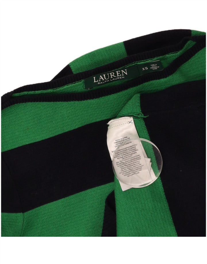 RALPH LAUREN Pull col bateau pour femme UK 6 XS en coton rayé vert