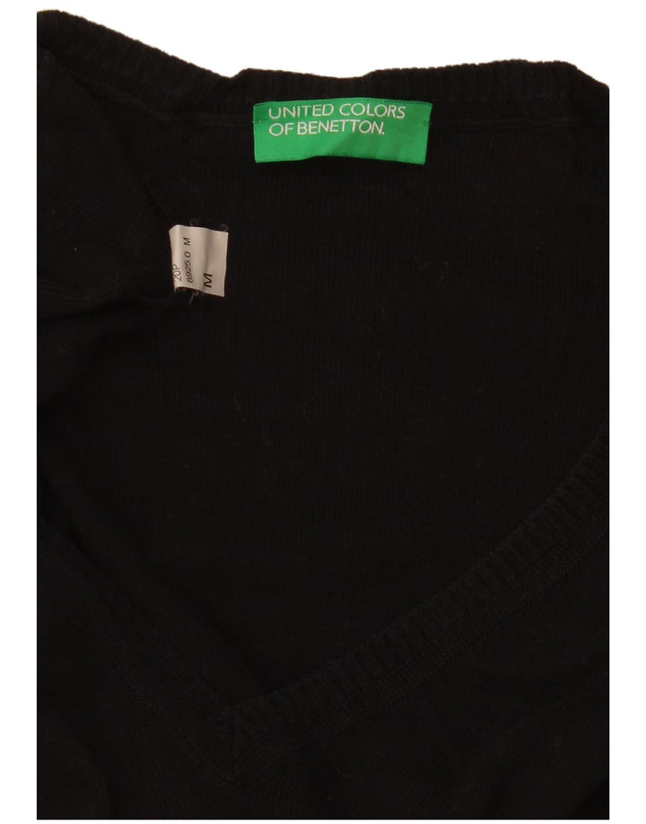 Benetton Pull col V pour femme UK 12 Noir moyen