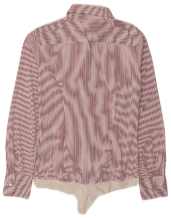 Benetton Body Chemise Femme UK 12 Coton à Rayures Rose Moyen