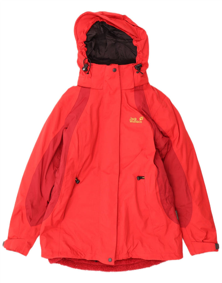 Jack Wolfskin Veste coupe-vent à capuche pour femme UK 12 Medium Rouge Colourblock