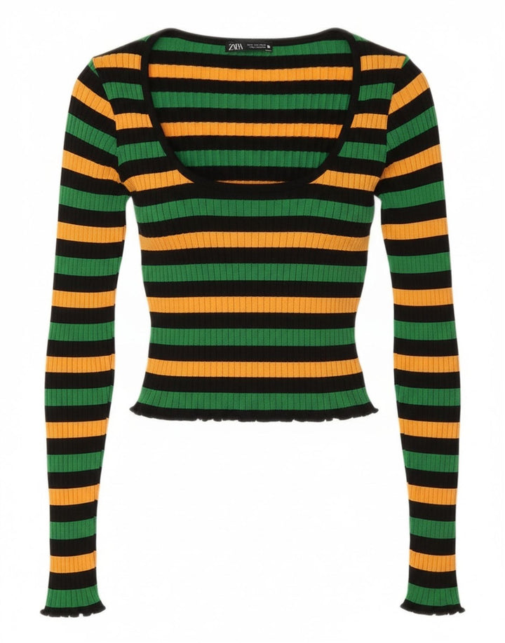 Zara Womens Crop Top UK 12 Medium Multicolore Rayé