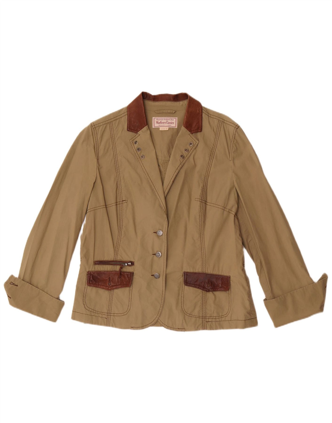 Marlboro Classics Veste blazer à 3 boutons pour femme EU 48 2XL Kaki Colourblock