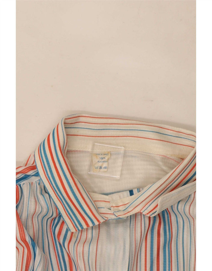 vintage Femme Chemise Blouse UK 16 Grand Polyester Rayé Multicolore
