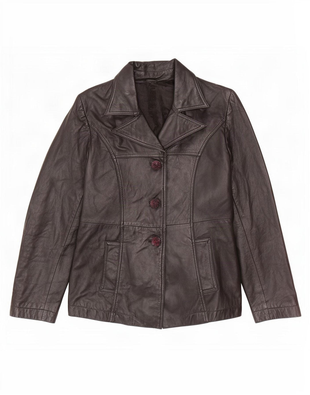 vintage Femme 3 Boutons Veste Blazer En Cuir UK 12 Moyen Noir