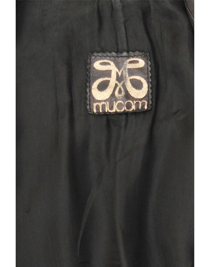manteau en cuir militaire femme vintage UK 14 Noir Moyen