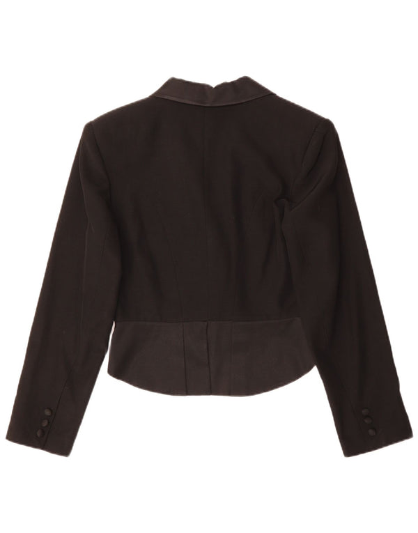 vintage Femme Asymétrique 3 Bouton Blazer Veste EU 36 Petit Acétate Noir