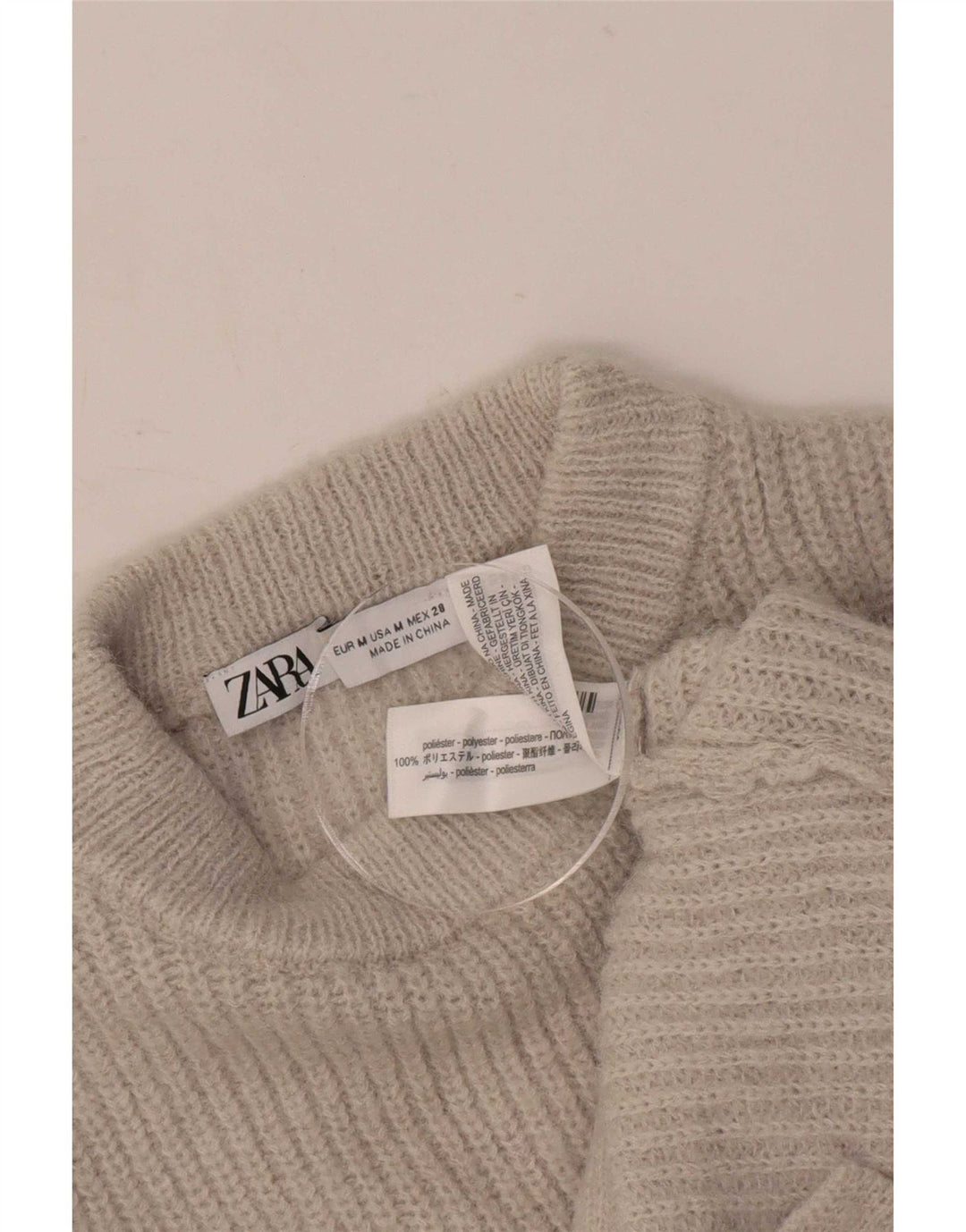 Zara Pull court à col roulé pour femme UK 12 Beige moyen Polyester