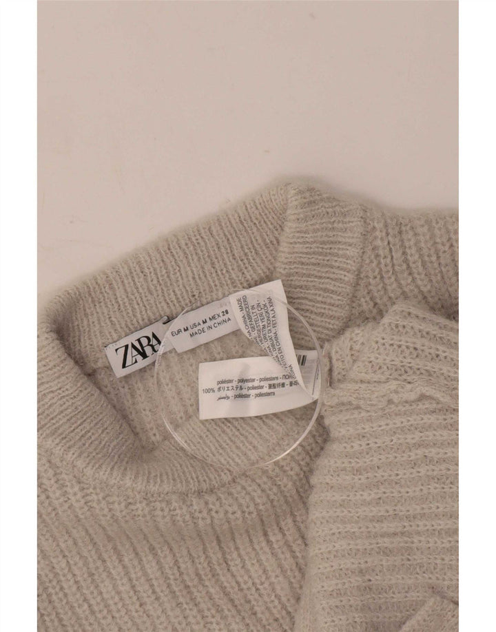 Zara Pull court à col roulé pour femme UK 12 Beige moyen Polyester